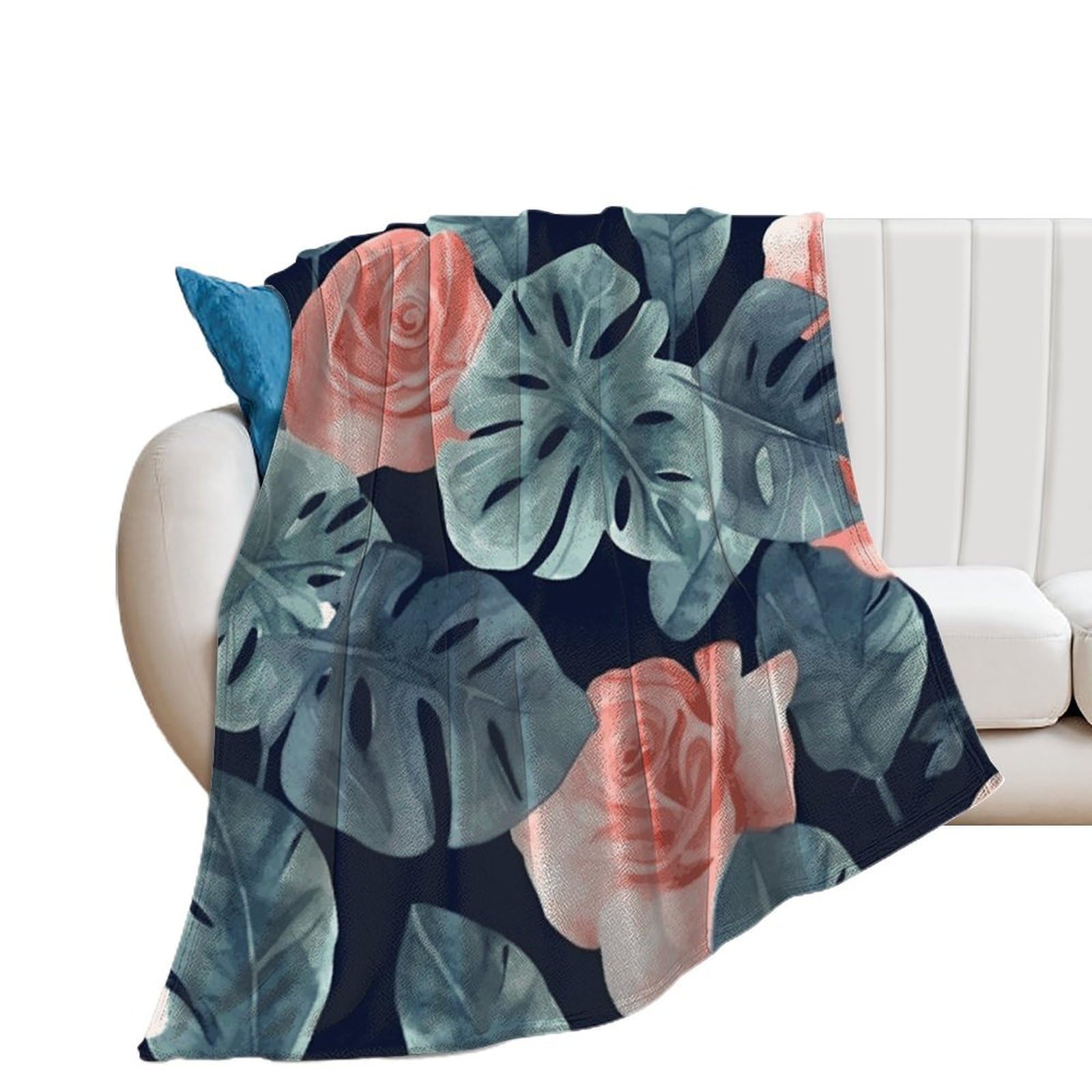 Couverture en flanelle Monstera pour cocooning canapé voyage et lit