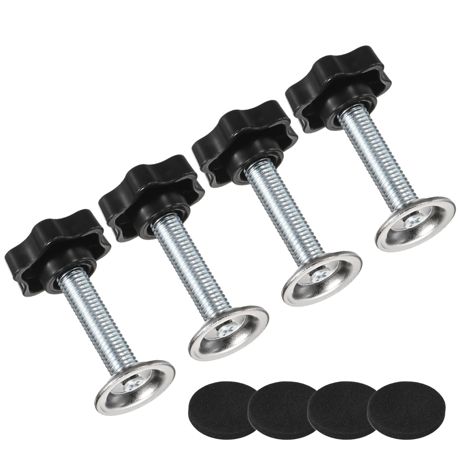 M METERXITY 4-Pack Star Handle Hand Screws, M10x40mm Carbon Steel Thread Star Clamping Knobs with Screws, Pressure Plate and Rubber Pad for Woodworking/Mechanical Equipment [Black]