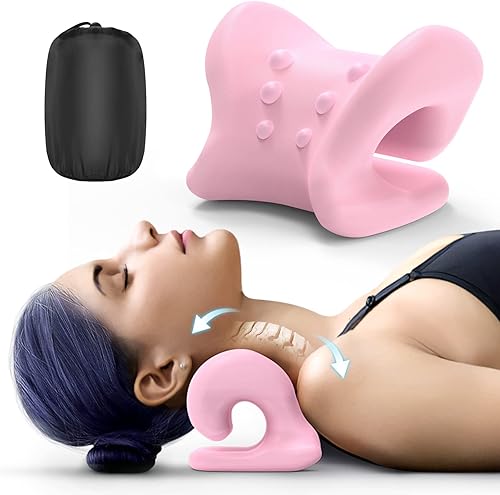 Octifie Estirador de cuello inodoro para aliviar el dolor de cuello, dispositivo ergonómico de tracción cervical con nube de cuello, almohada