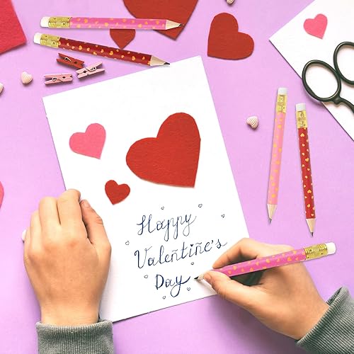 Miniatura 6 de JarThenaAMCS 60 lápices cortos para el día de San Valentín con borradores de 4 pulgadas, lápices de escritura de corazón dorado, 3 estilos, medios