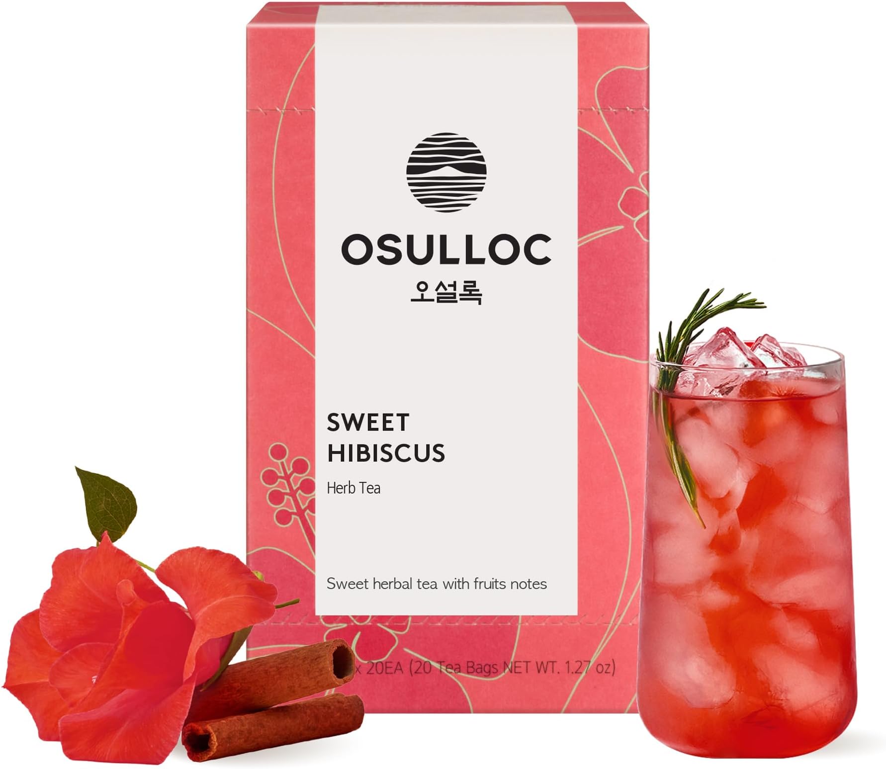 [OSULLOC 公式] 甘いハイビスカスティー,20個入り,40g I 韓国茶, フルーツティーブレンド、済州島産プレミアムティーバッグ