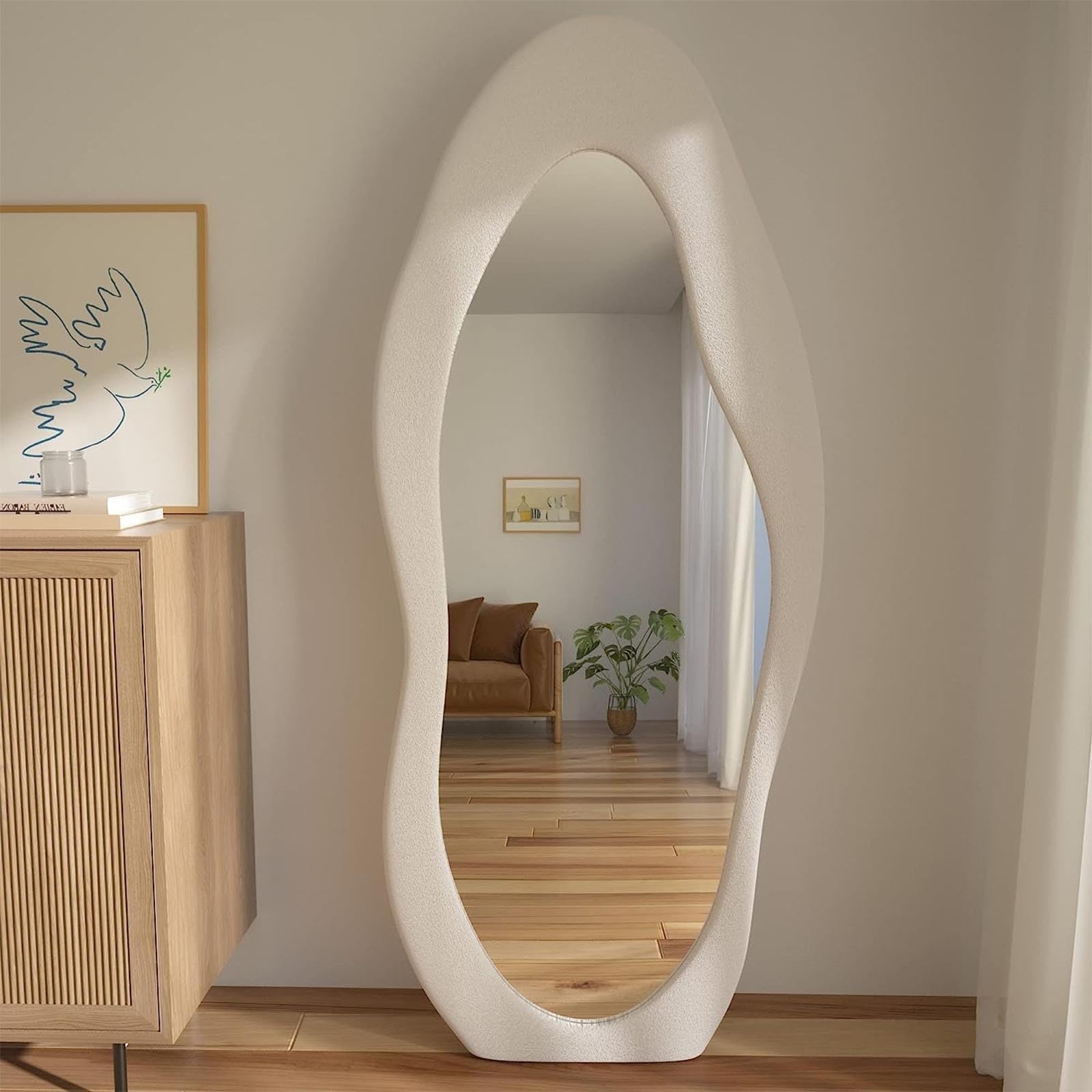 BOJOY Specchio A Figura Intera 160x61 Cm: Ondulato, Irregolare, Ad Arco. Perfetto Come Specchio Da Pavimento O Da Parete Per Camera Da Letto. Design Unico Con Cornice Imbottita - 6