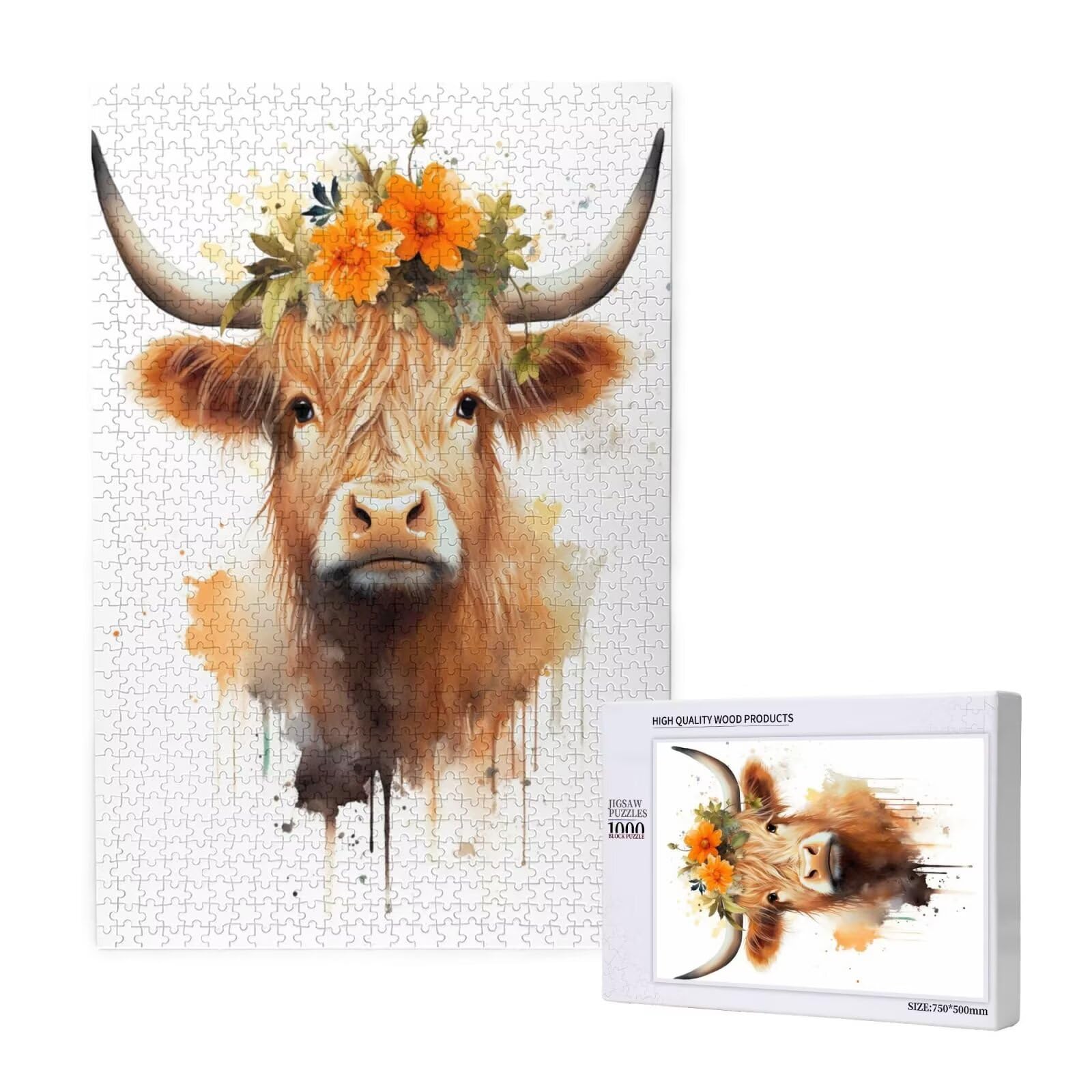 Animal Puzzle Bovins des Highlands 3000 Pièces Adultes,DIY Puzzles Art avec Boîte d'emballage et Photos de Référence,Relaxation/Soulagement du Stress/Jeux Amusants,Creatif Cadeau pour Femme M-1468