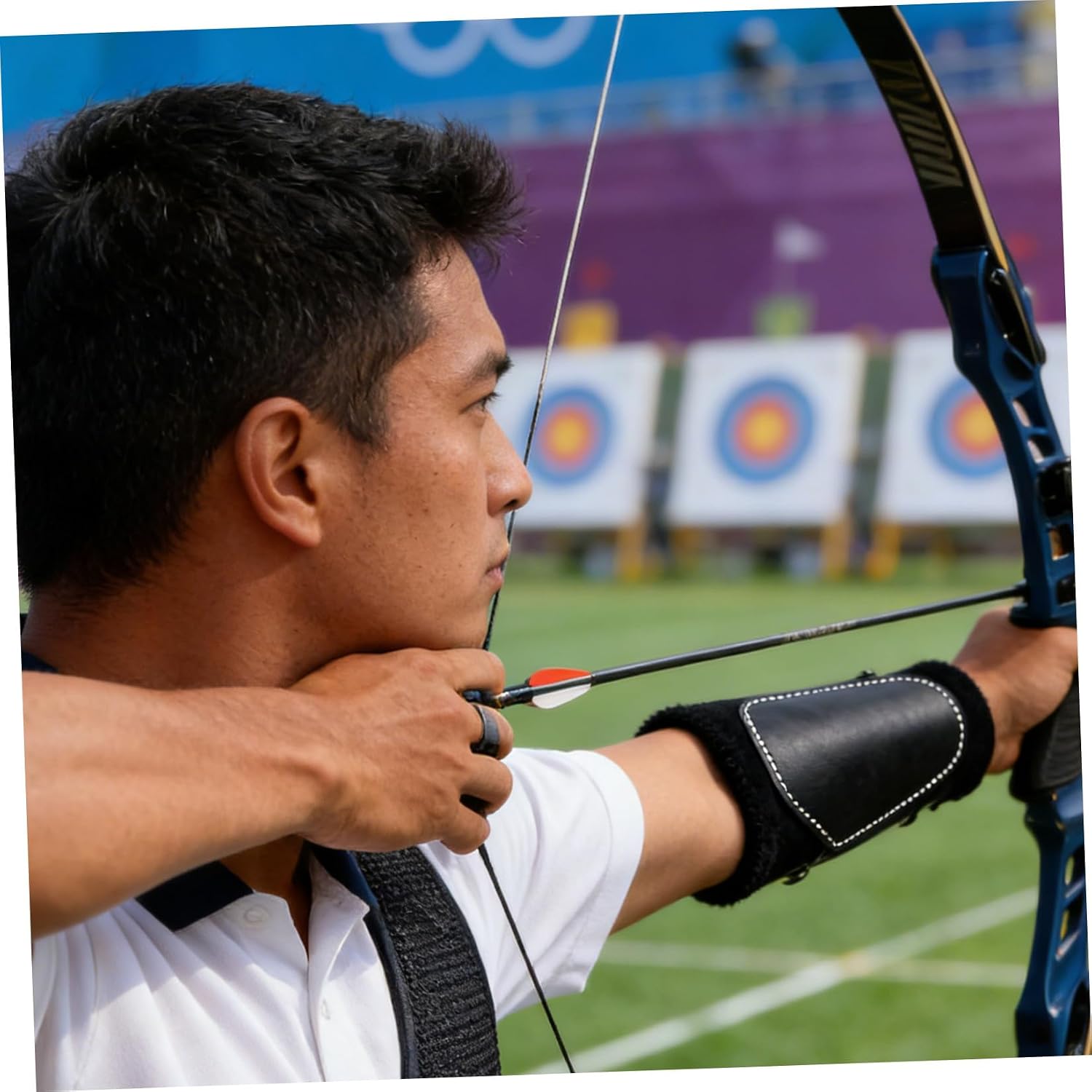 Archery Arm Guard Forearm Protector Black Faux Leather Bow Armguard Protective Sleeve for Adult and Youth Outdoor Shooting Practice