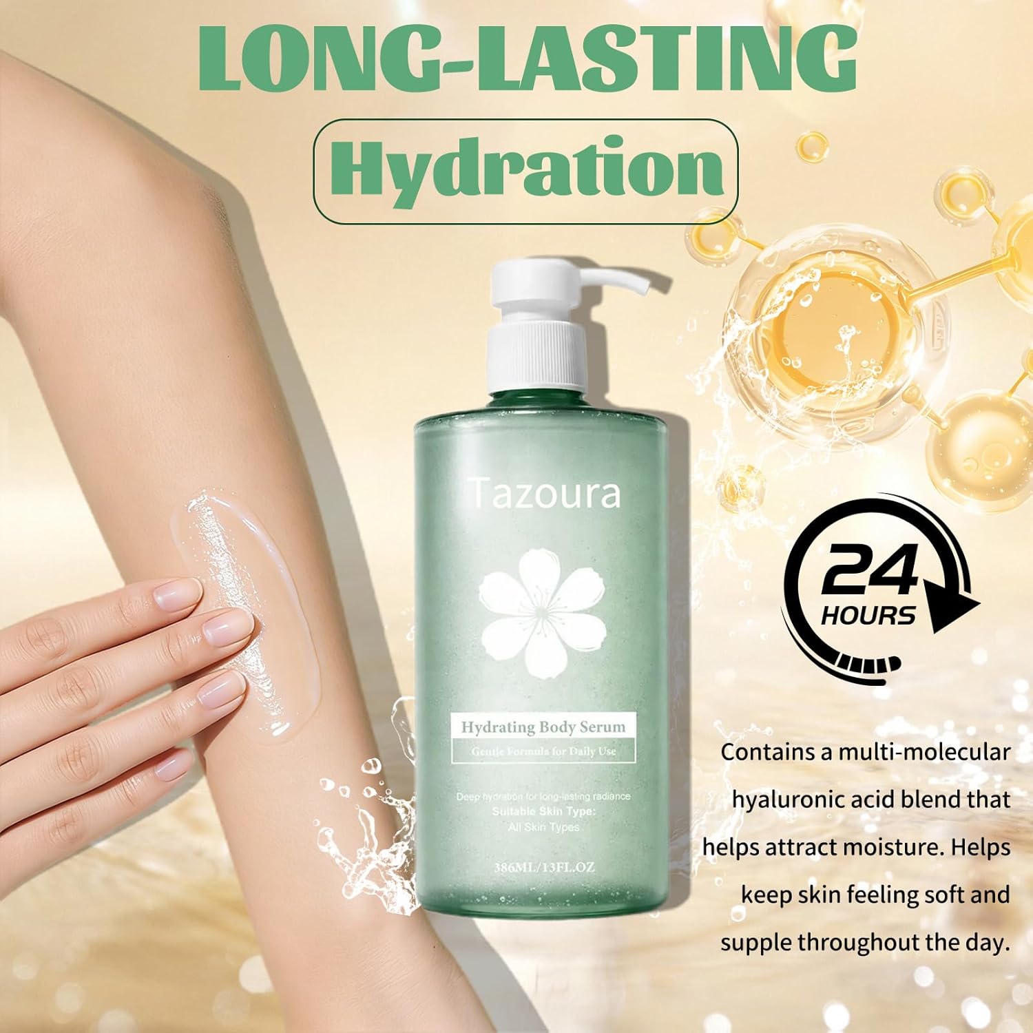 Tazoura Ha Body Hydrator Hyaluronic Acid Body Serum – Hydrating Body Lotion for Smoother Looking Skin, Tazoura Ha Hyaluronic Body Serum, Non-Greasy Moisturizer for Men & Women (2pcs)