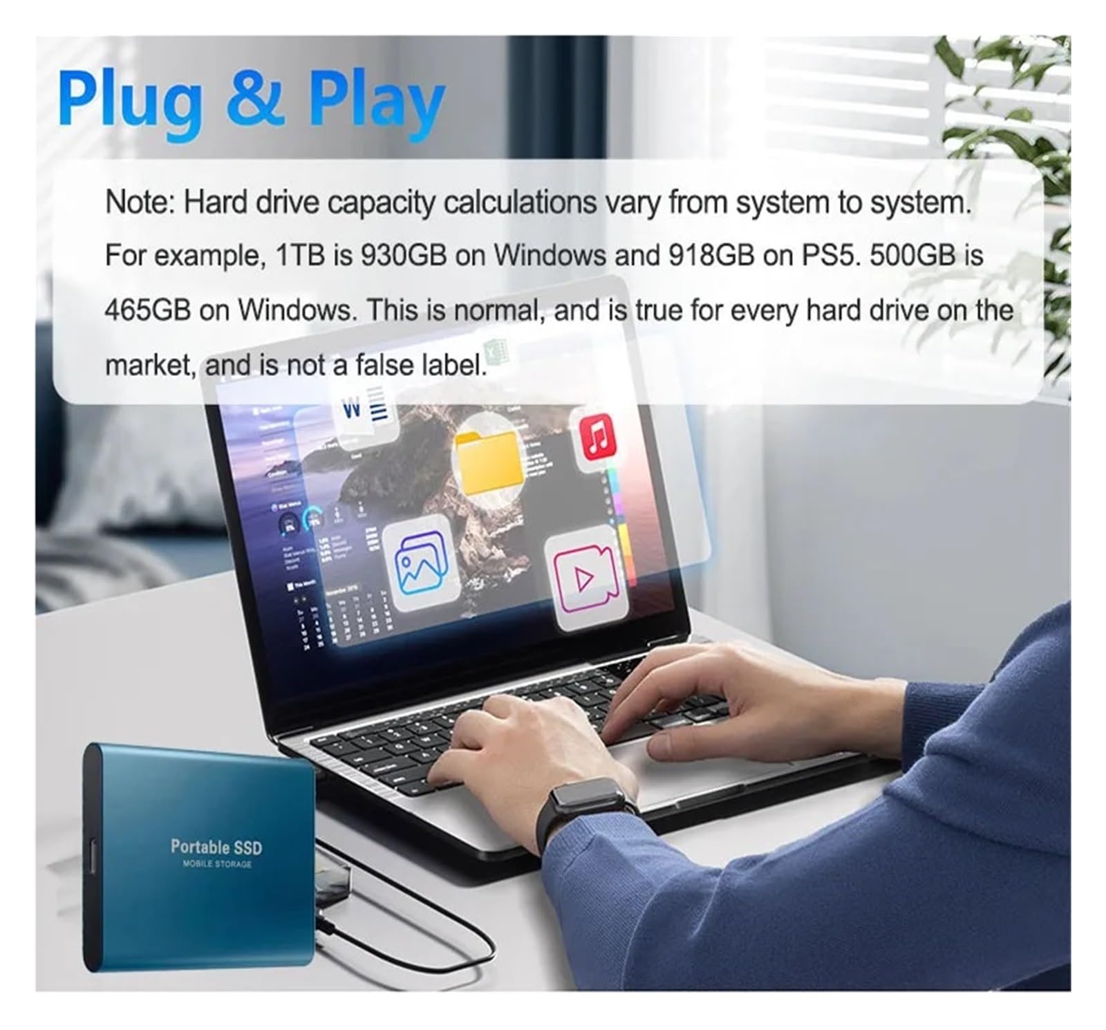 Dysk twardy 2 TB Przenośny dysk SSD Szybki zewnętrzny dysk twardy 128 TB USB 3.1 Type-C Dysk półprzewodnikowy do laptopa/telefonu/MAC(Red 2TB)