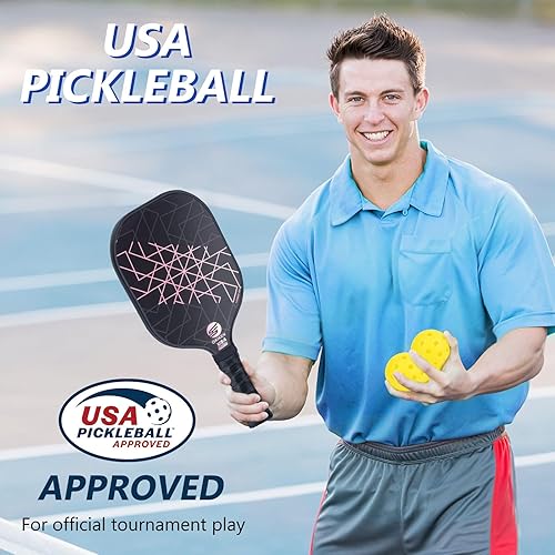 Miniatura 6 de Juego de 2 palas de pickleball aprobadas por USAPA de fibra de carbono (CHS) núcleo de panal de polipropileno, agarre antideslizante que absorbe el