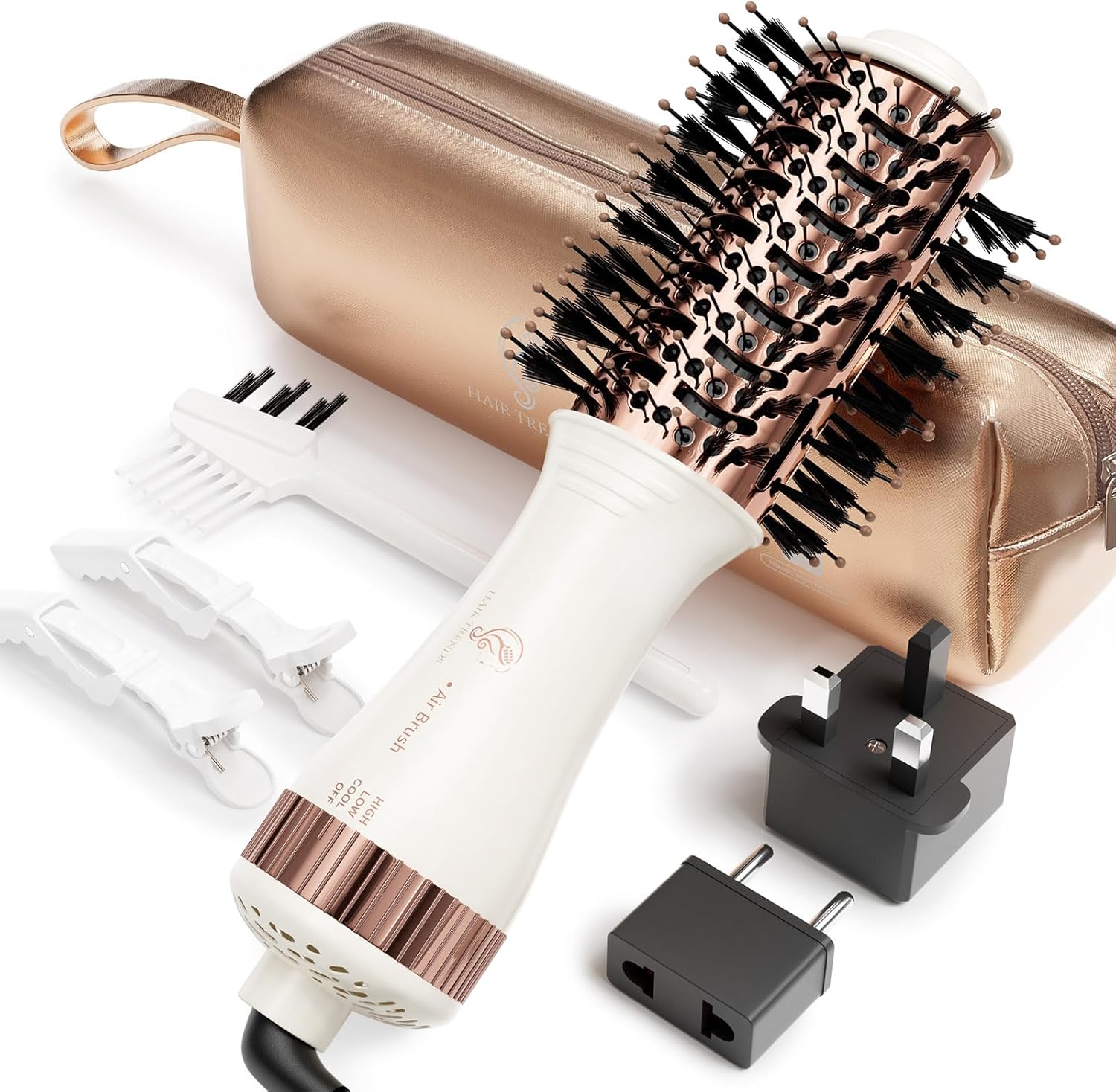 Travel Blow Dryer Brush in one, Dual Voltage Mini Hot Air Brush, Hair Trends Nano Titanium 2 Inch One Step Hair Dryer and Styler Volumizer Oval Shape
