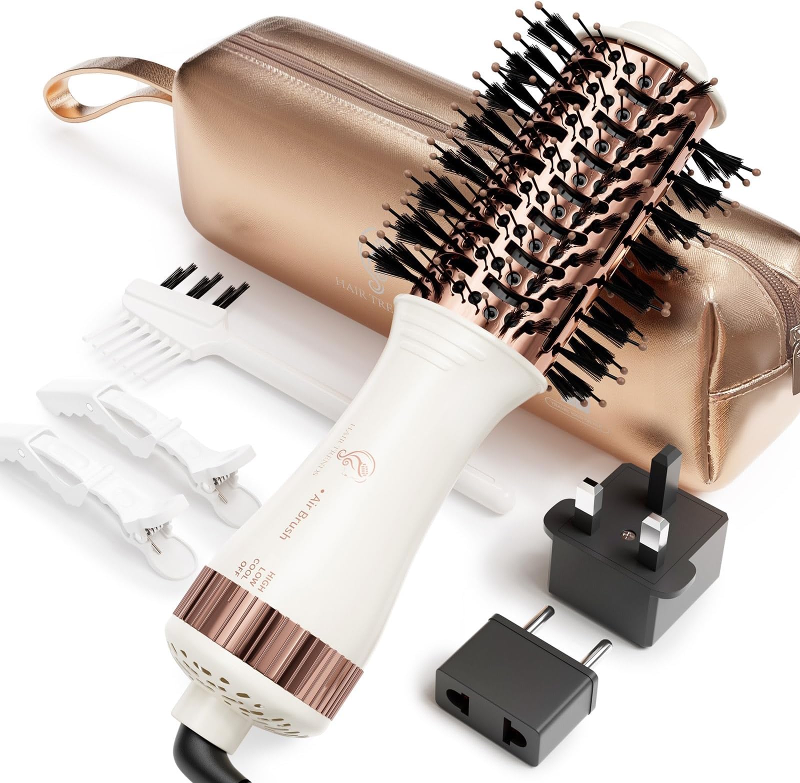 Travel Blow Dryer Brush in one, Dual Voltage Mini Hot Air Brush, Hair Trends Nano Titanium 2 Inch One Step Hair Dryer and Styler Volumizer Oval Shape
