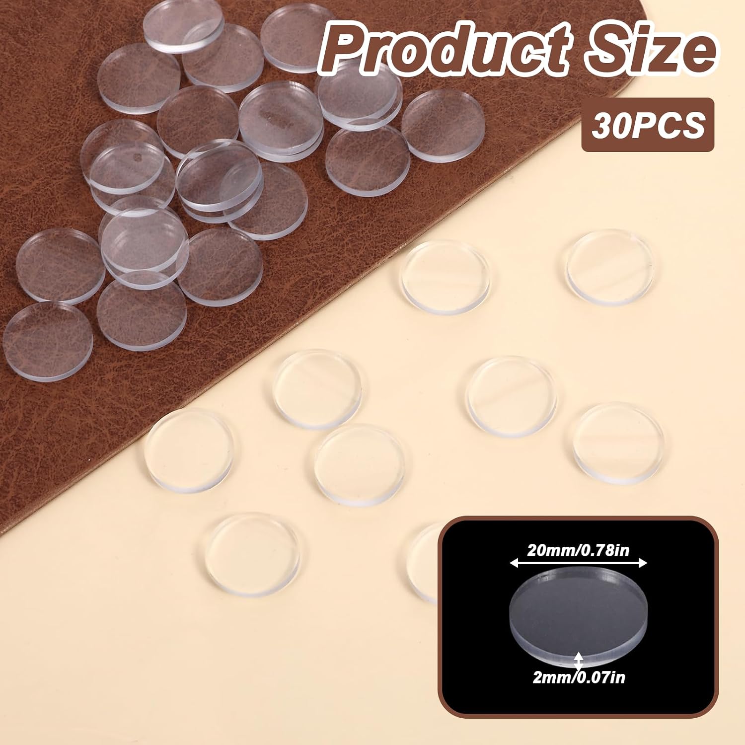 30 PCS Glass Table Top Anti Slip Bumpers, Round Clear Glass Table Top Bumpers Rubber Glass Table Top Grippers Table Top Anti Slip Pads Glass Table Protector for Table Kitchen Cabinets (20mm)