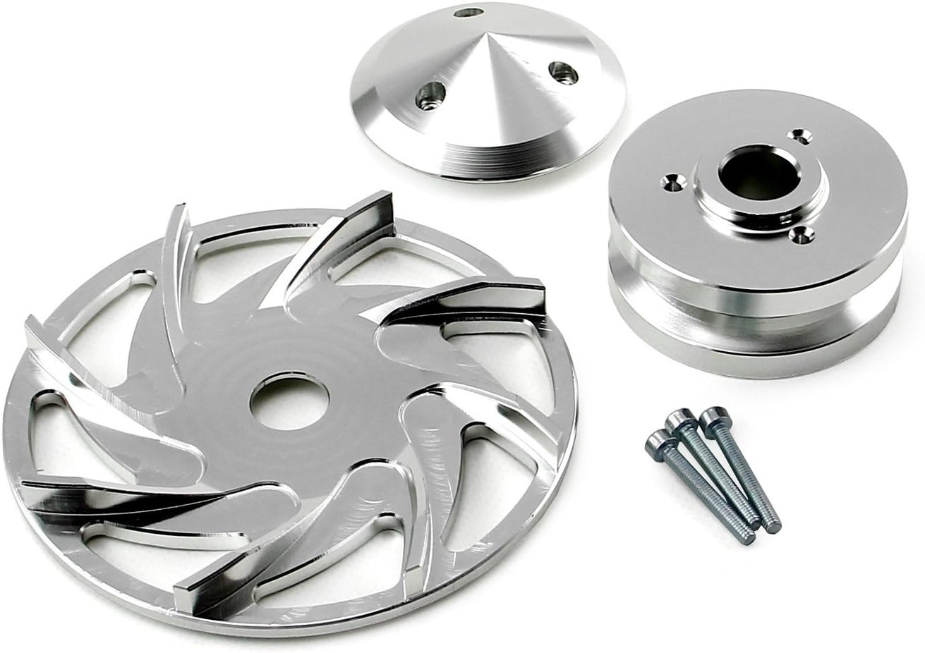 Speedmaster PCE238.1007 Universal Compatible with Chevy Compatible with Ford Single V Groove Silver Billet Alternator Pulley and Fan Kit