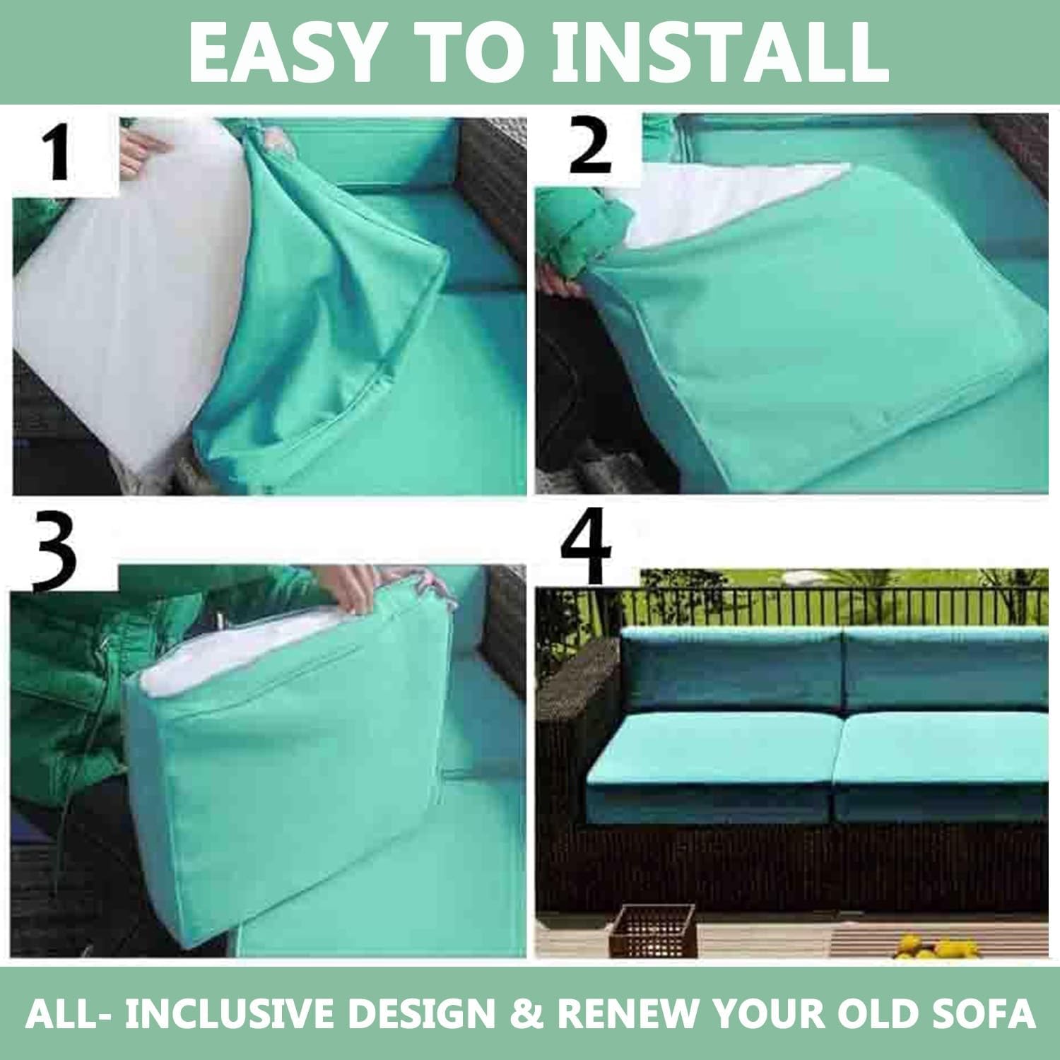 1/2/4 Pack Waterproof Sofa Seat Cushion Covers with Zipper for Outdoor and Indoor/Patio/Garden/Rattan/Chairs Furniture Protectors Cover 24x24/26x26in Cushion Slipcover Removable(Color24,24x22x4in(4pcs