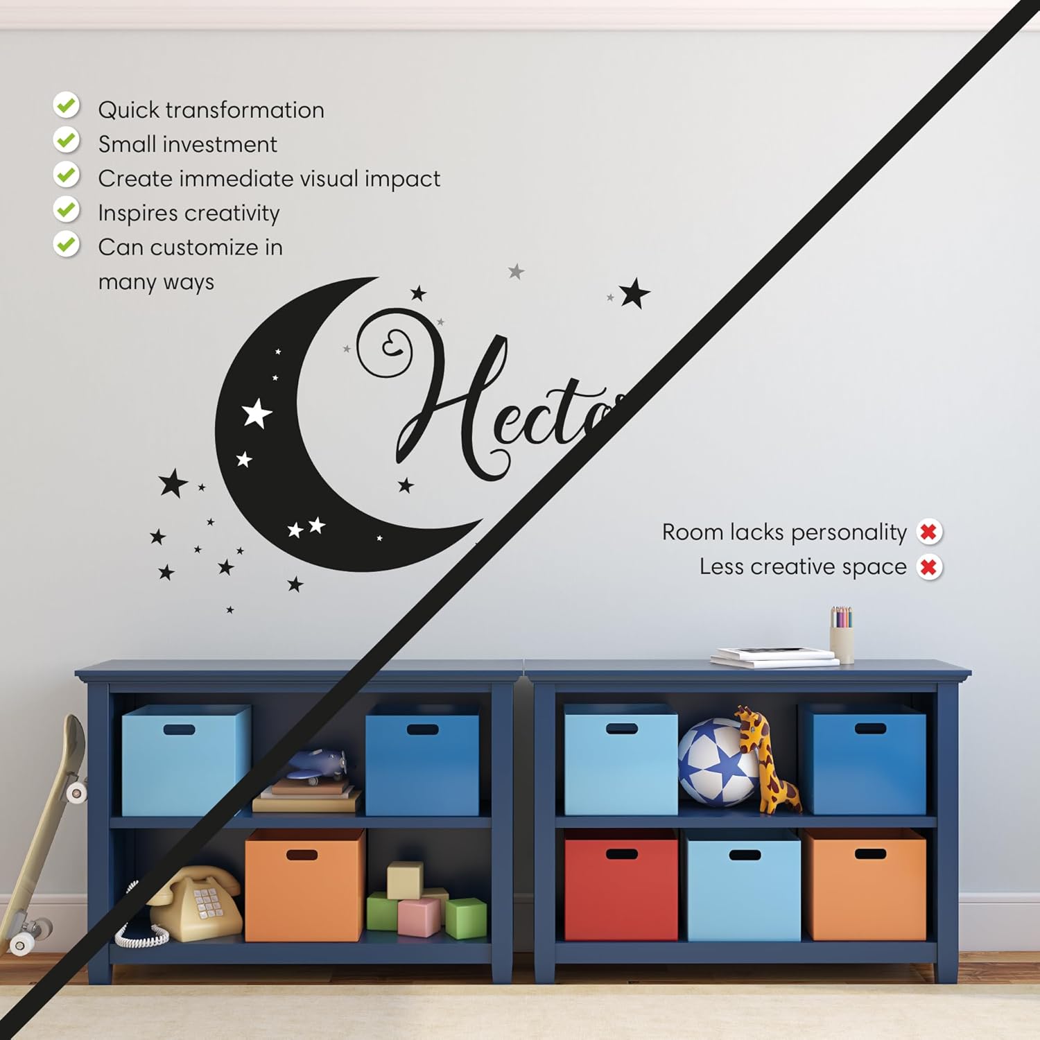 Moon and Stars Wall Decals - Moon and Stars Nursery Decor for Baby Room - Removable Moon Wall Stickers for Kids Rooms - Moon and Cloud Baby Decor