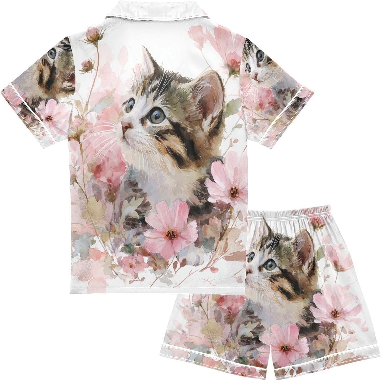 Silk Pajamas Sets Soft Satin 2 Piece Pjs Set Short Sleeve Sleepwear Nightwear