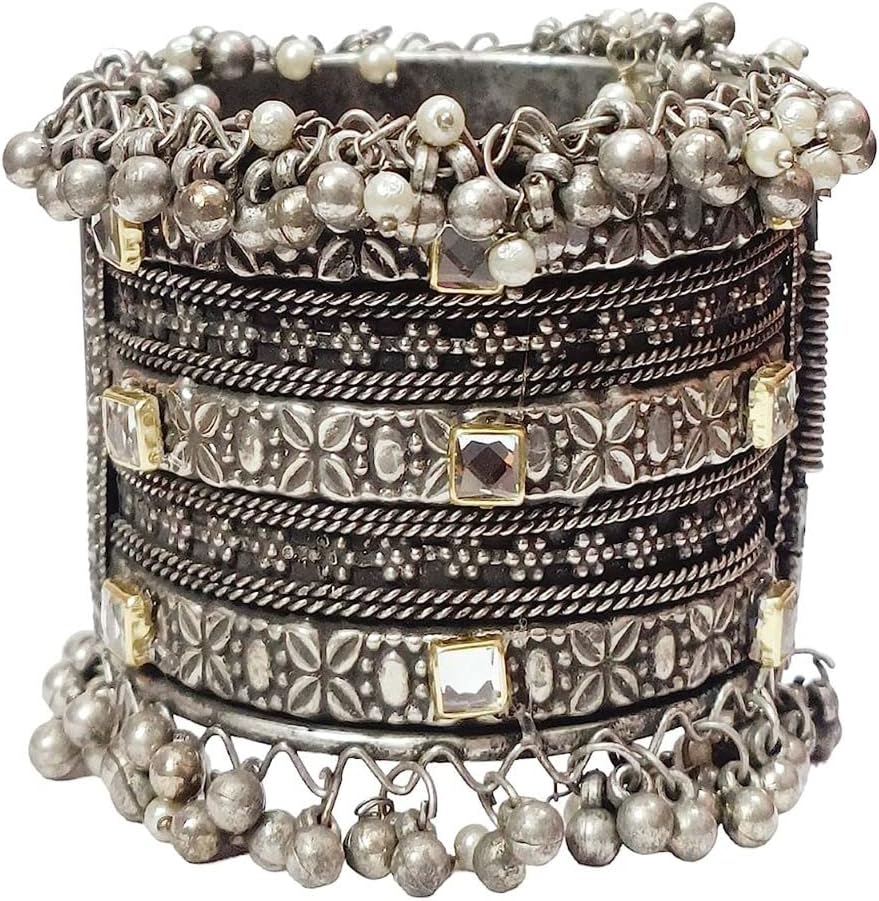 Morning Star Handmade Oxidized Silver Metal Bangle Kada Set for Girls Women