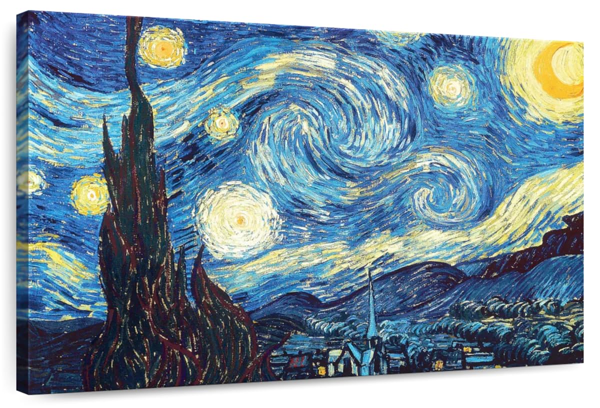 Elephant Stock - Starry Night Wall Art - Horizontal Canvas Wall Art - Living Room Wall Decor - Painting Village Canvas Art - Yellow And Blue Decor by Vincent Van Gogh - 51