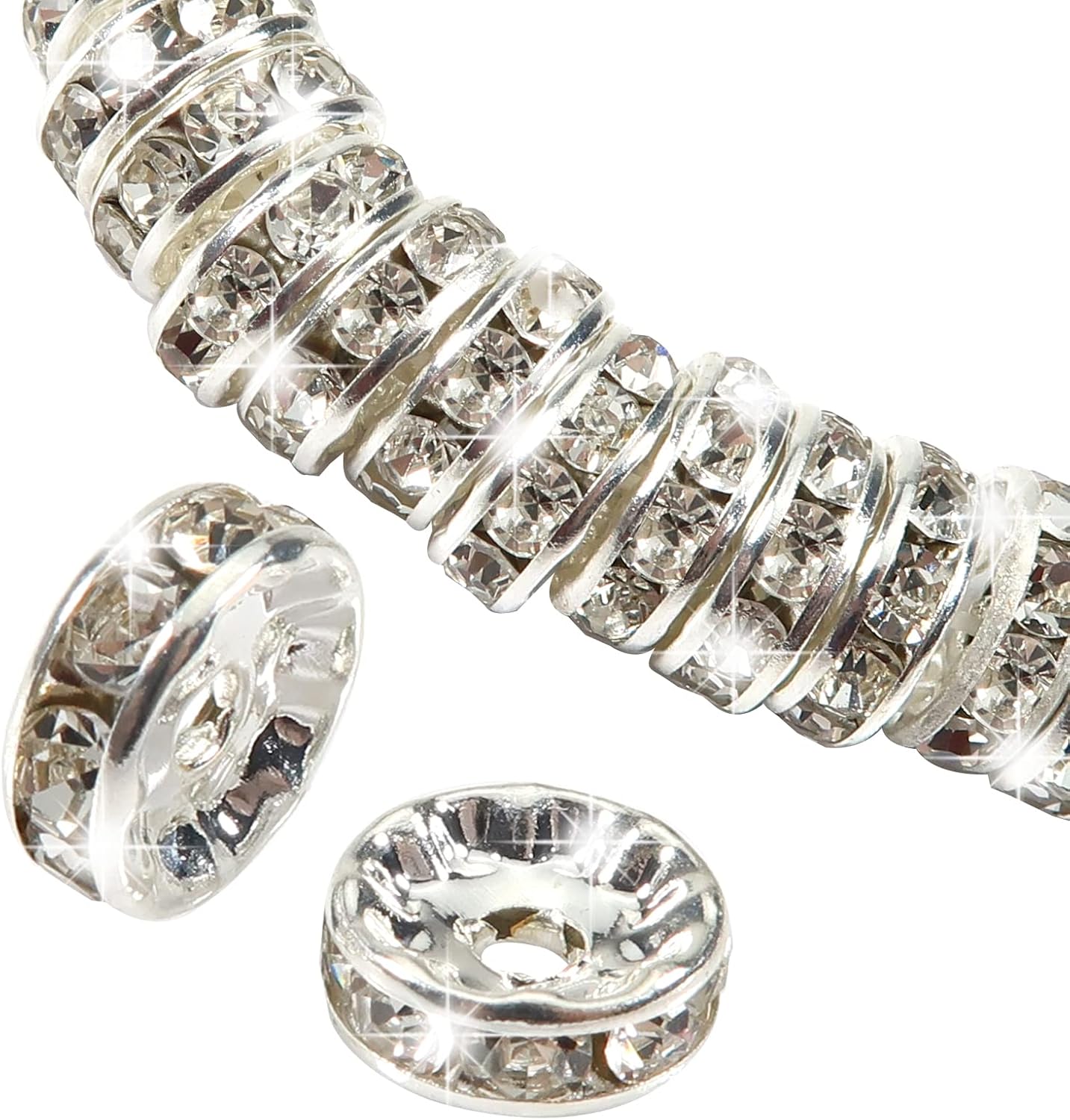 TOAOB Lot 400 Perles Rondelles Métal Strass 6mm & 8mm – Perles Intercalaires Colorées Pour Bijoux DIY
