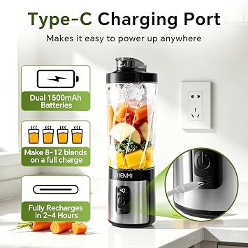 Portable Blender, Cordless Ice Crushing, 20oz Travel Cup