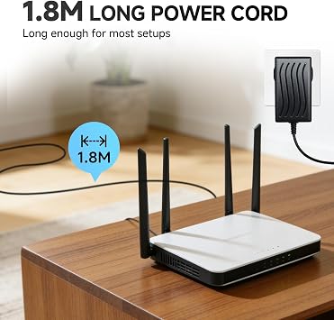 12V 1.5A/1500mA Power Supply Adapter, AC 100-240V 50/60Hz to DC 12V 1.5A 18W 5.5x2.1mm Wall Plug, Center Positive, 1.8M 20AWG Long Cable for Stable and Flexible Use, UKCA Certification