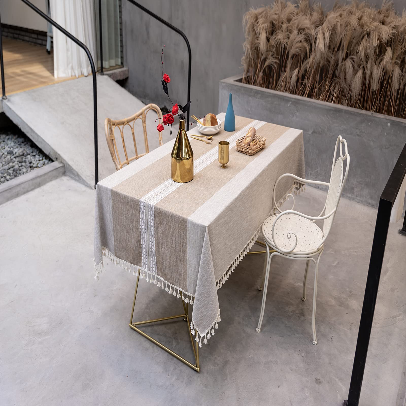 Tovaglia Rettangolare In Finto Lino Riciclato, Texture Iuta, Impermeabile E Lavabile - 152x260 Cm, Colore Grigio, Per Tavolo Da Pranzo, Buffet E Campeggio - 4
