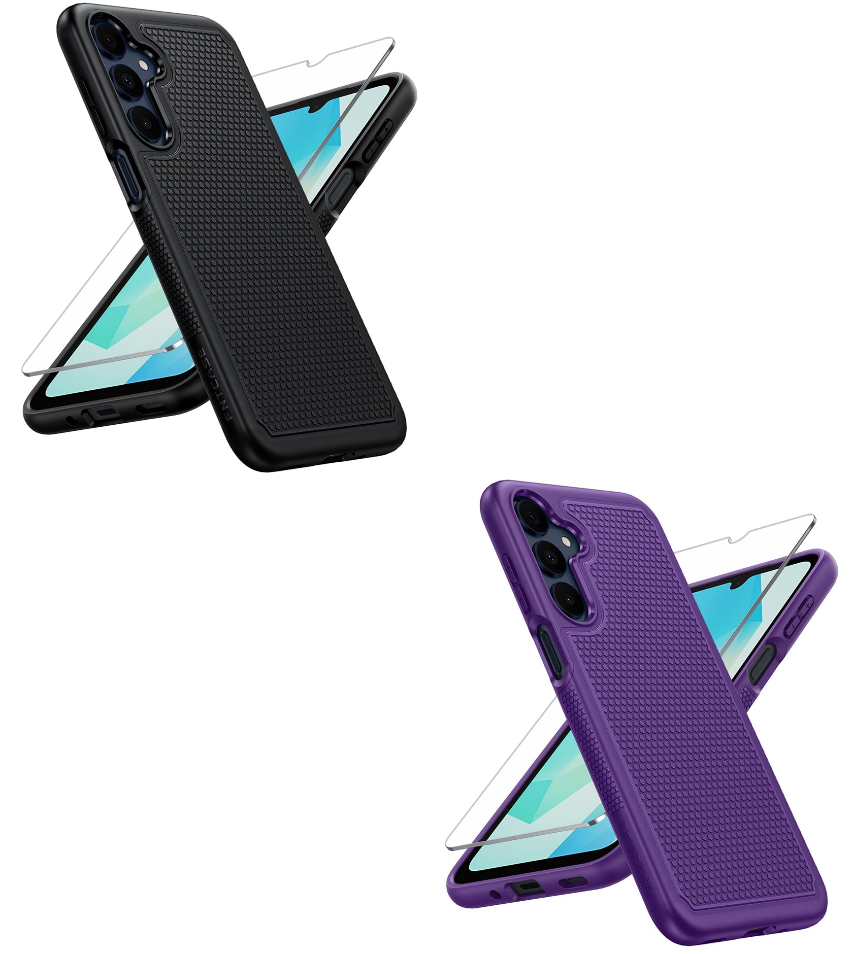 FNTCASE for Samsung Galaxy A16-5G Case: Dual Layer Protective Heavy Duty Cell Phone Cover with Non Slip Textured Back (Black+ Purple)