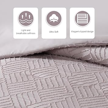 ClevaHome Twin Comforter Set Purple Dove, 2 Pieces Clipped Jacquard Comforter Set, All Season Lightweight Soft Shabby Chic Embroidered Bed Set (68 x 88 Comforter & 1 Pillow Sham)
