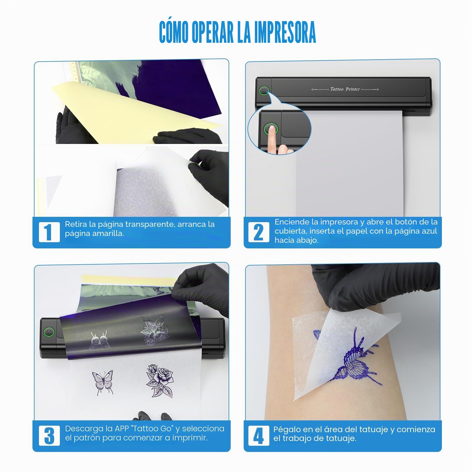 H1 Termocopiadora Tattoo Bluetooth, Impresora Térmica Inalámbrica con 10 Hojas Papel de Transferencia, Impresora de Tatuaje Compatible con Teléfono Tablet PC para Artistas y Principiantes