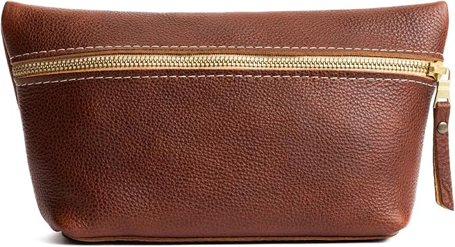 Portland Leather Goods Makeup Bag Travel Friendly Cosmetic Bag with Zipper Closure for Organizing Makeup & Toiletries Handmade from the Finest Full-Grain Hides Large, Nutmeg