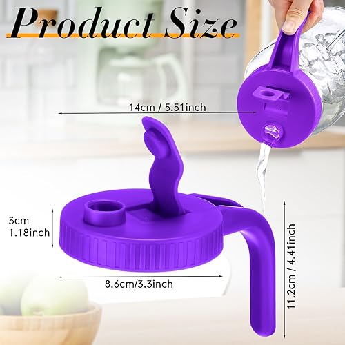 Miniatura 2 de 5 tarros de boca ancha para verter tapas de boquilla con asa, tapa de plástico reutilizable, sello hermético a prueba de fugas, frasco no incluido