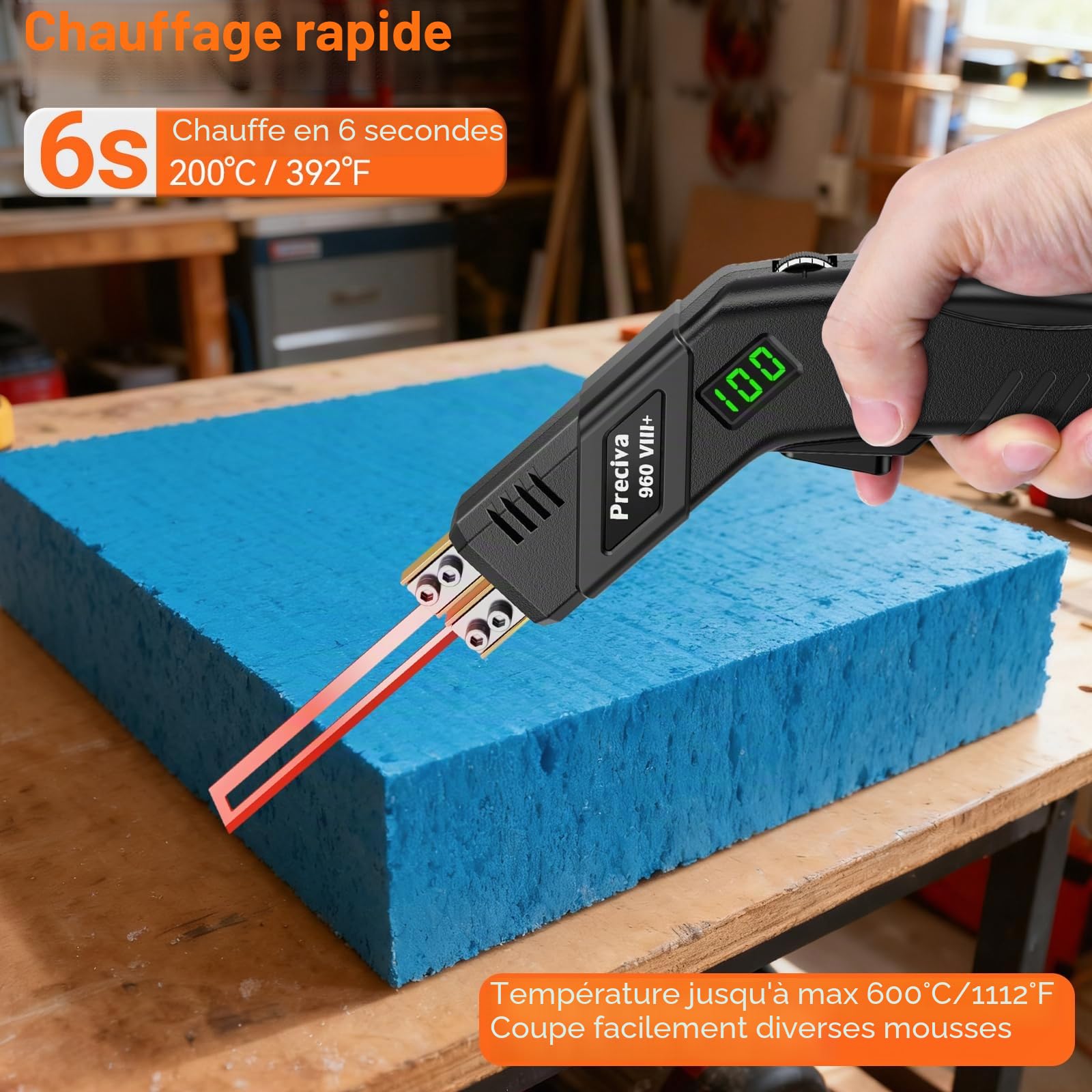 Preciva Couteau Électrique à Chaud - Découpeur de Mousse de Affichage Numérique avec 6 Lames, 0-600°C Chauffage Rapide, Outils Coupe Thermique pour Polyéthylène, Éponge, Caoutchouc, EPE, Panneaux KT