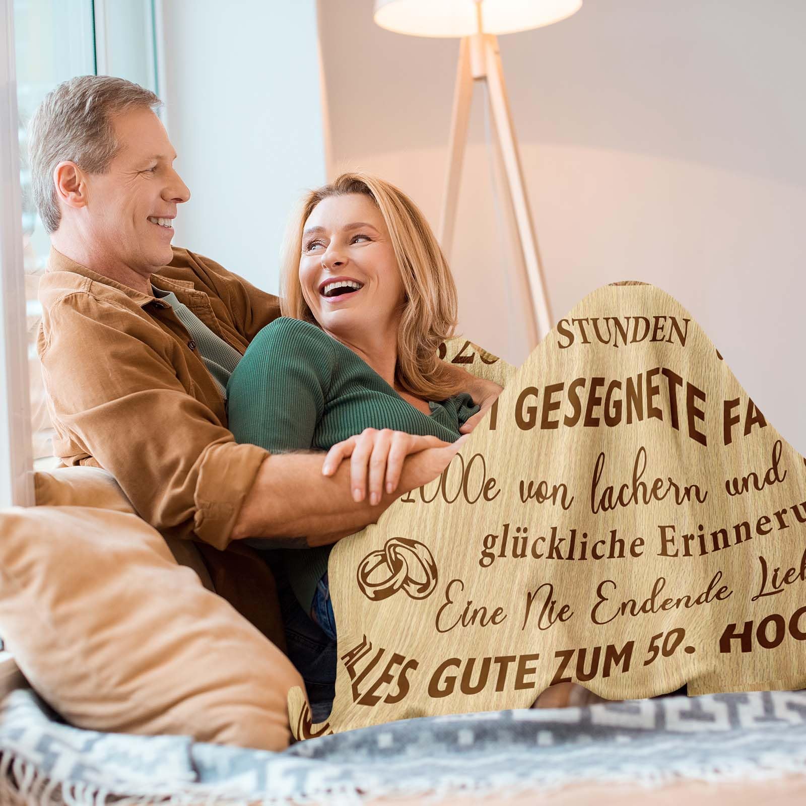 Goldene Hochzeit Geschenke, 50 Hochzeitstag Geschenke für Sie/Ihn, Geschenk Goldene Hochzeit Eltern, Goldenehochzeit Geschenkideen Decke 200x150CM