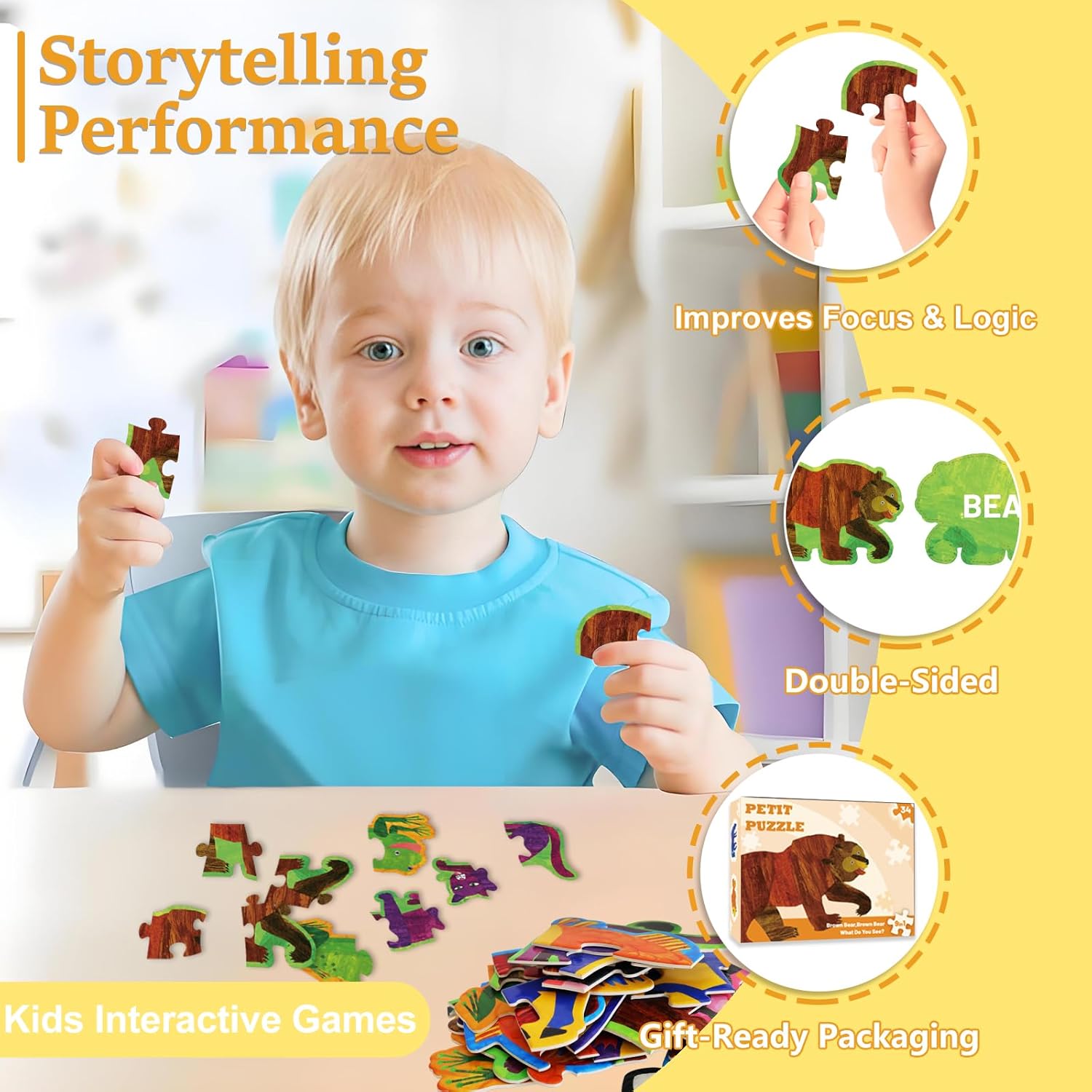 34 Piece Brown Bear Brown Bear What Do You See Wooden Puzzles Preschool Learning Activities Jigsaw Puzzle Storytelling Learning Toys for 3 Year Old