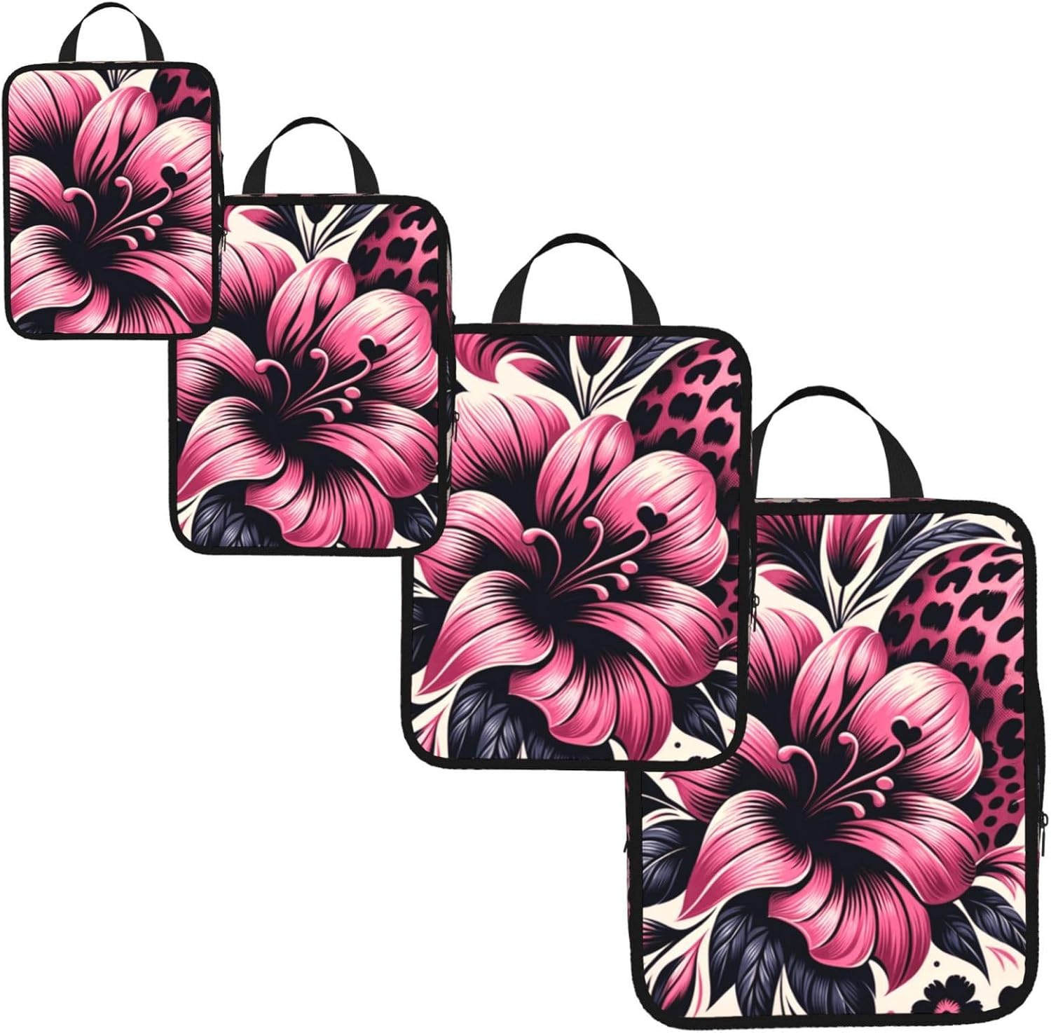 4 Set Unique-Floral-Leopard-Print Compression Packing Cubes image 2