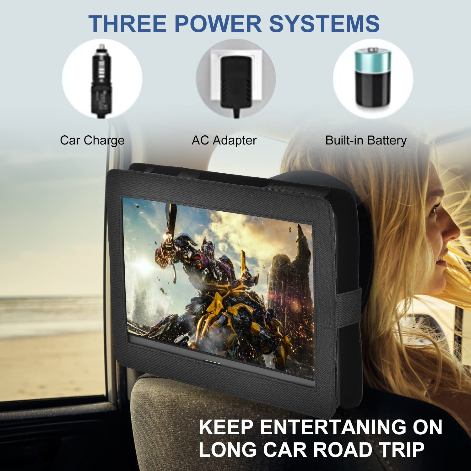 YOOHOO16.9'' Portable DVD Player with 14.1'' Large Swivel Screen, with Rechargeable Battery,Mobile DVD Player for Kids,Sync TV, Support USB SD Card with Car Charger(Black)