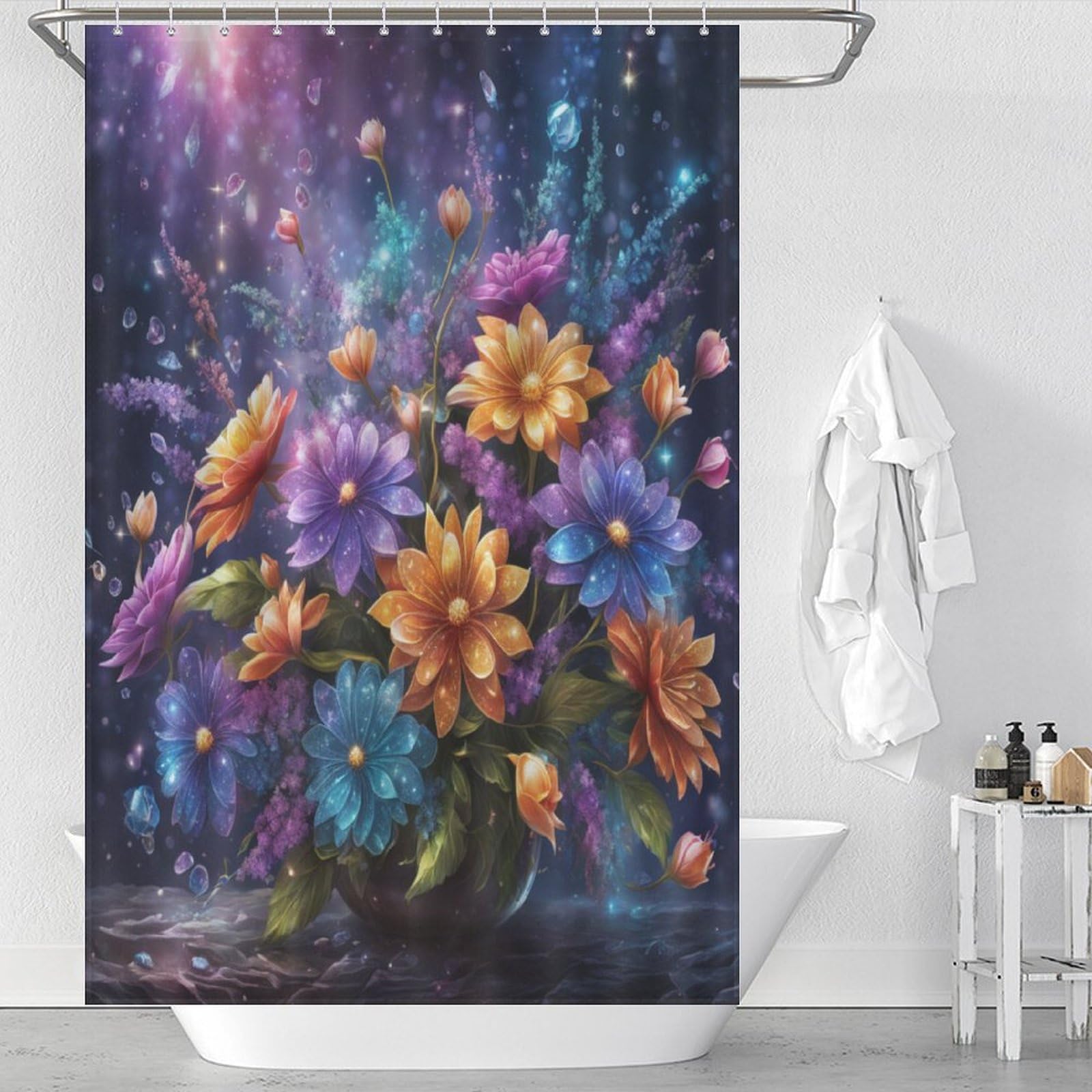Rideau de douche polyester Sky Flowers pour baignoire familiale