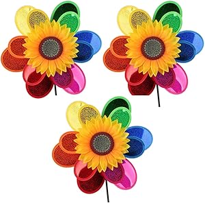 Ayiwue Sunflower Colorful Pinwheels Windmill Toy Wind Spinners for Yard and Garden,Windmill Decor Ornament Spinner for Patio Lawn Yard Garden Party Outdoor Stake Decorations (3PCS)
