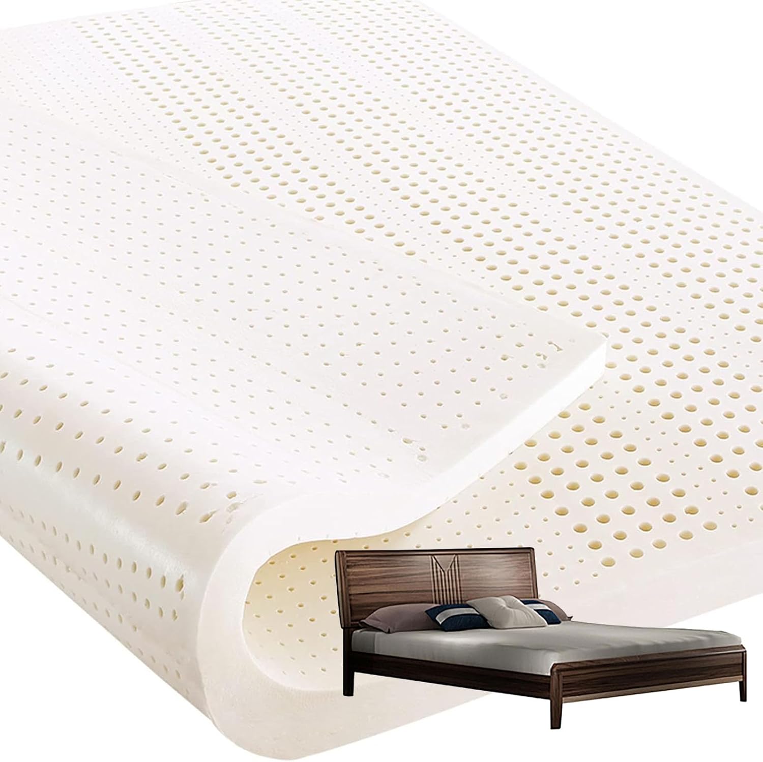 100% Natural Latex Mattress 150×210cm (59×83inch) - Hypoallergenic, Supports Shoulder & Back Pain Relief, Ideal for Home, Bedroom, Hotel - Comfortable 2in Thickness