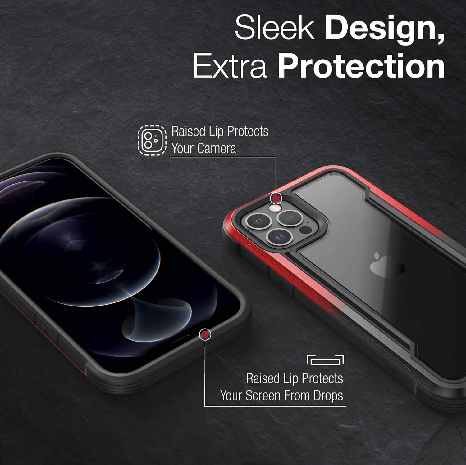 RAPTIC Shield Crystal Clear Case for iPhone 12 for iPhone 12 Pro, [10FT Mil-Grade Drop Protection], [Not Yellowing Tech], Durable Anodized Shockproof Aluminum Frame Slim 12/12 Pro Case, Black & Red