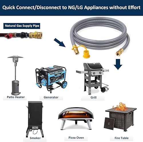 Miniatura 5 de ATKKE Manguera de gas natural de 38 pulgadas de diámetro interior, ensamblaje de manguera de conexión rápida de propano a gas natural para parrilla,