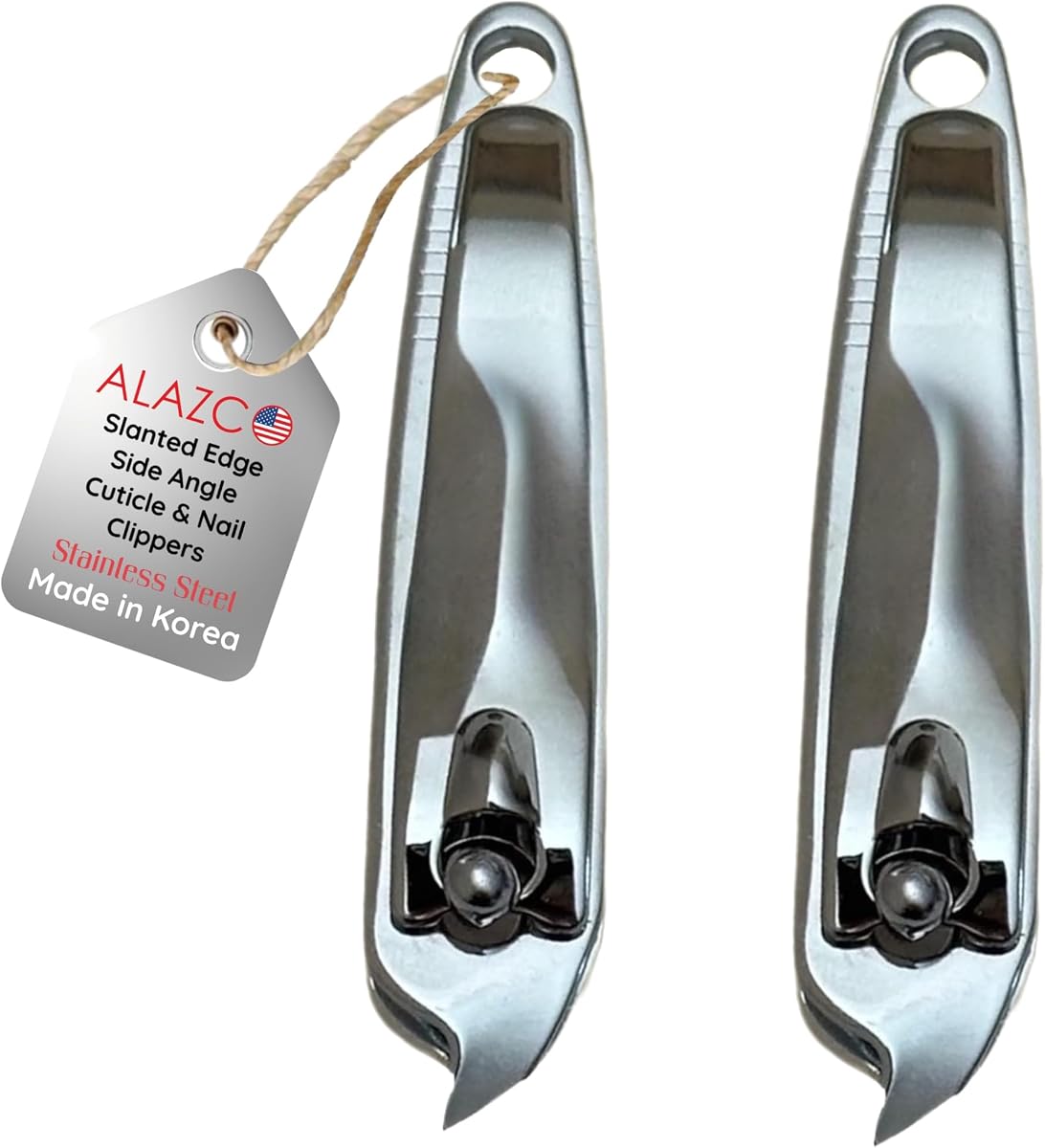 2 cortaúñas de borde inclinado y recortador de cutículas, cortauñas de ángulo lateral, herramienta de manicura para pedicura, cortador de uñas, cortaúñas con punta inclinada, herramienta para quitar cutículas, fabricado en Corea