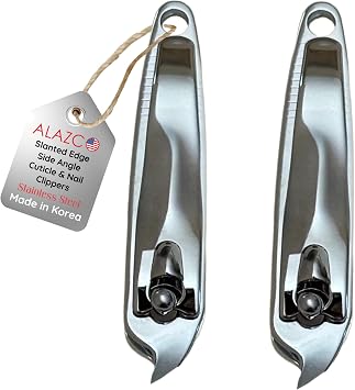 2 Slanted Edge Nail Clippers & Cuticle Trimmer Side Angle Clipper Pedicure Manicure Tool Cutter Hangnail Cutting Slanted Tip Nail Clipper Cuticle Remover Tool Made in Korea