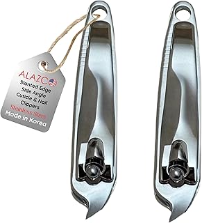 2 Slanted Edge Nail Clippers & Cuticle Trimmer Side Angle Clipper Pedicure Manicure Tool Cutter Hangnail Cutting Slanted Tip Nail Clipper Cuticle Remover Tool – Made in Korea