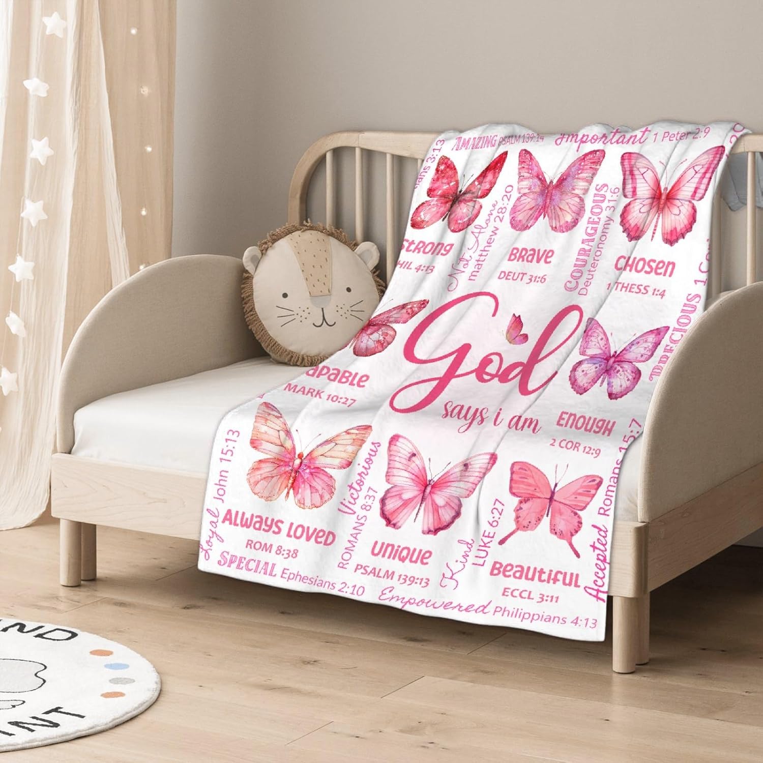 Christian Blanket, Butterfly Throw Blanket for Women Mom Girl,Catholic Gifts,Inspirational Faith Prayer Quilt with Bible Verse Scripture,Soft Flannel, Pink, 40" x 50"