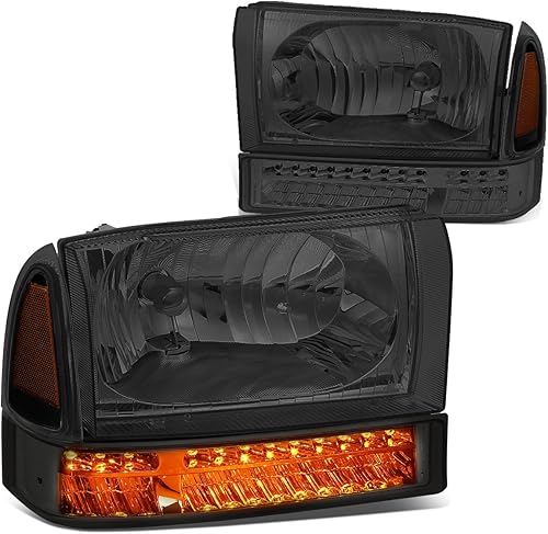 DNA MOTORING HL-HPL-FSUP99-SM-AM - Faros delanteros de ámbar ahumado con LED DRL compatibles con 00-04 Excursion F250 F350 SD