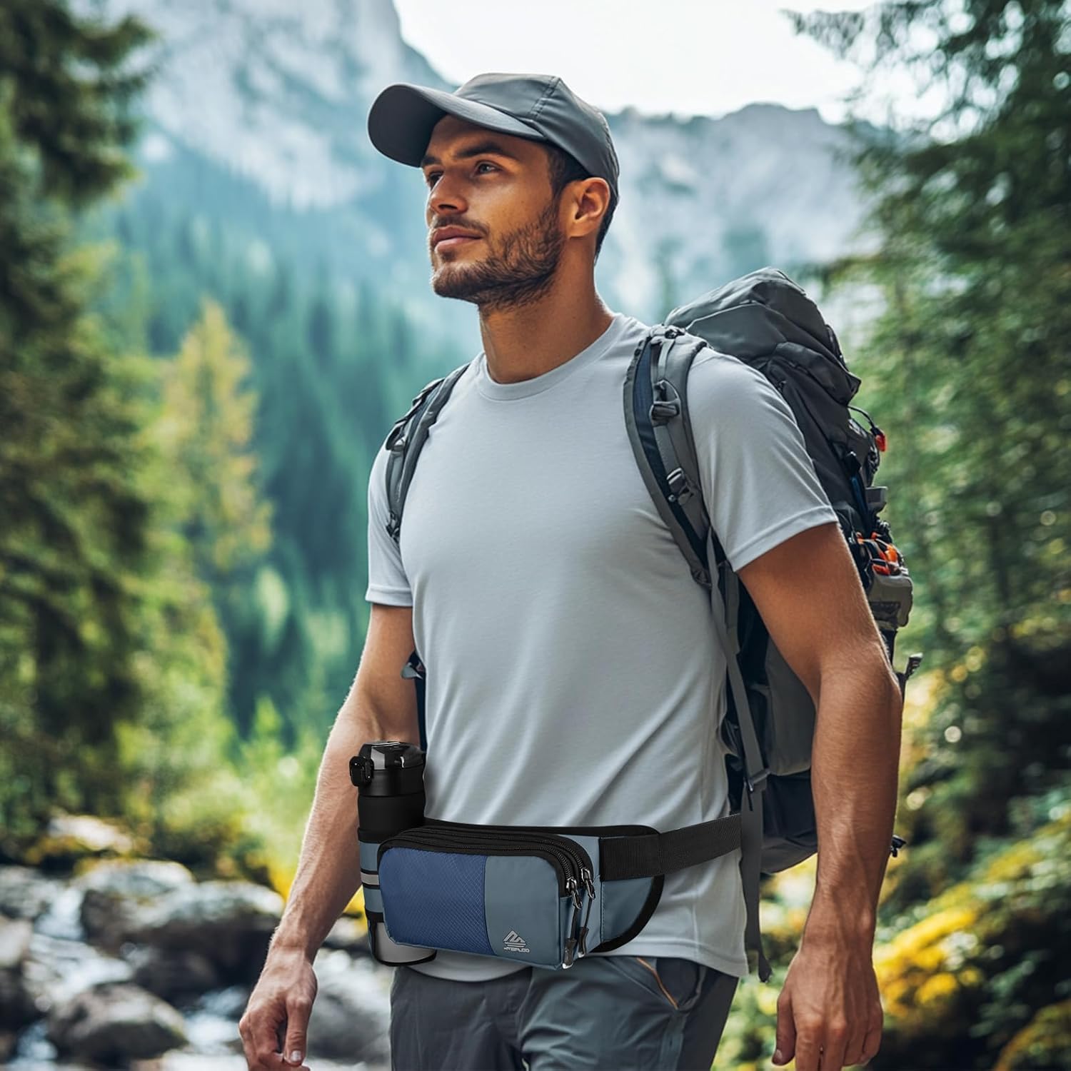 Fanny Pack for Women Men with Water Bottle Holder,Waist Bag for Hiking,Travel,Running,Dog Walking,Workout,Cycling (Dark Blue) - Image 5