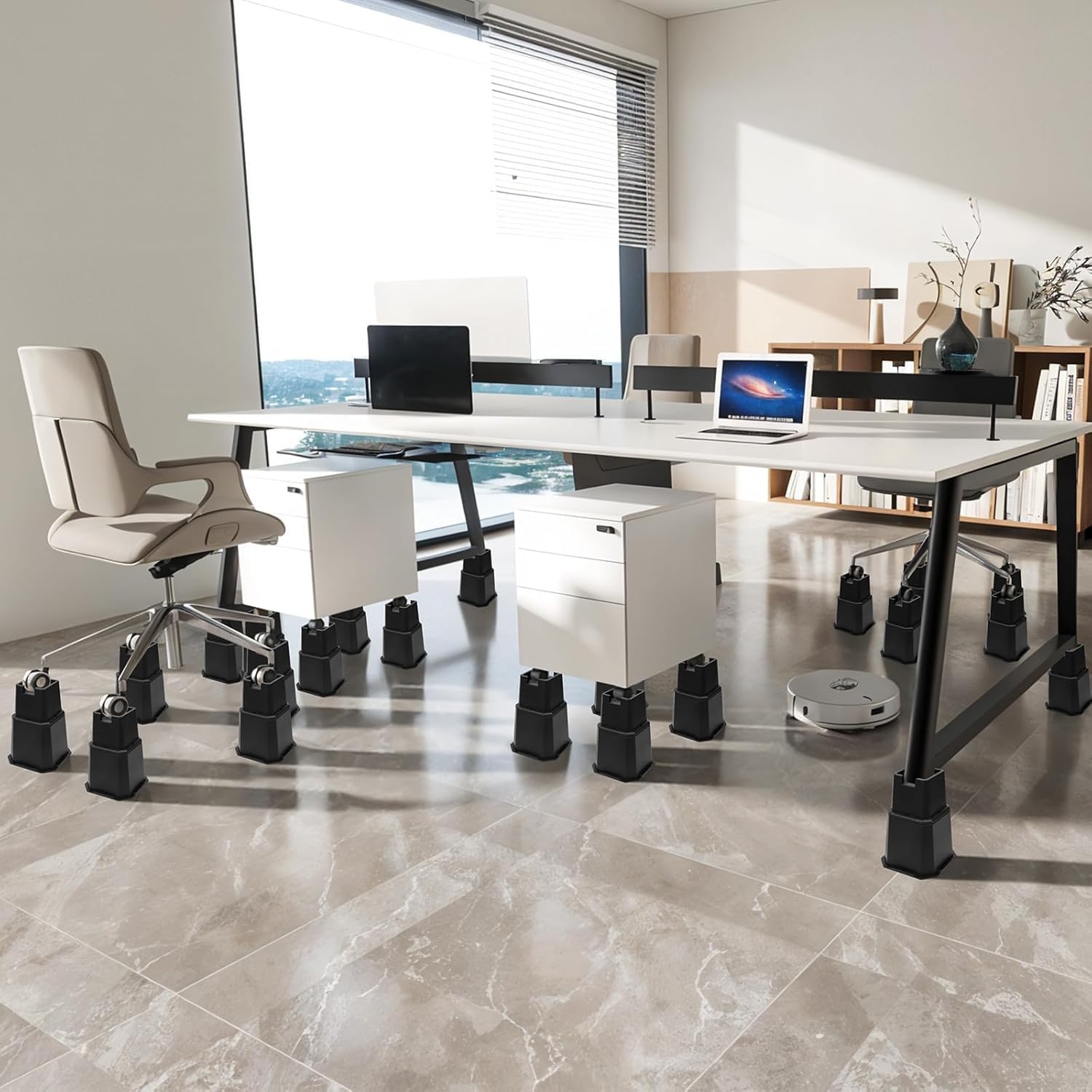 Adjustable Bed Furniture Risers Elevation in Heights Heavy Duty Risers for Both Posts and Wheels of Furniture Sofa Bed Couch Table (Black 6 Pack, 5 Inch)