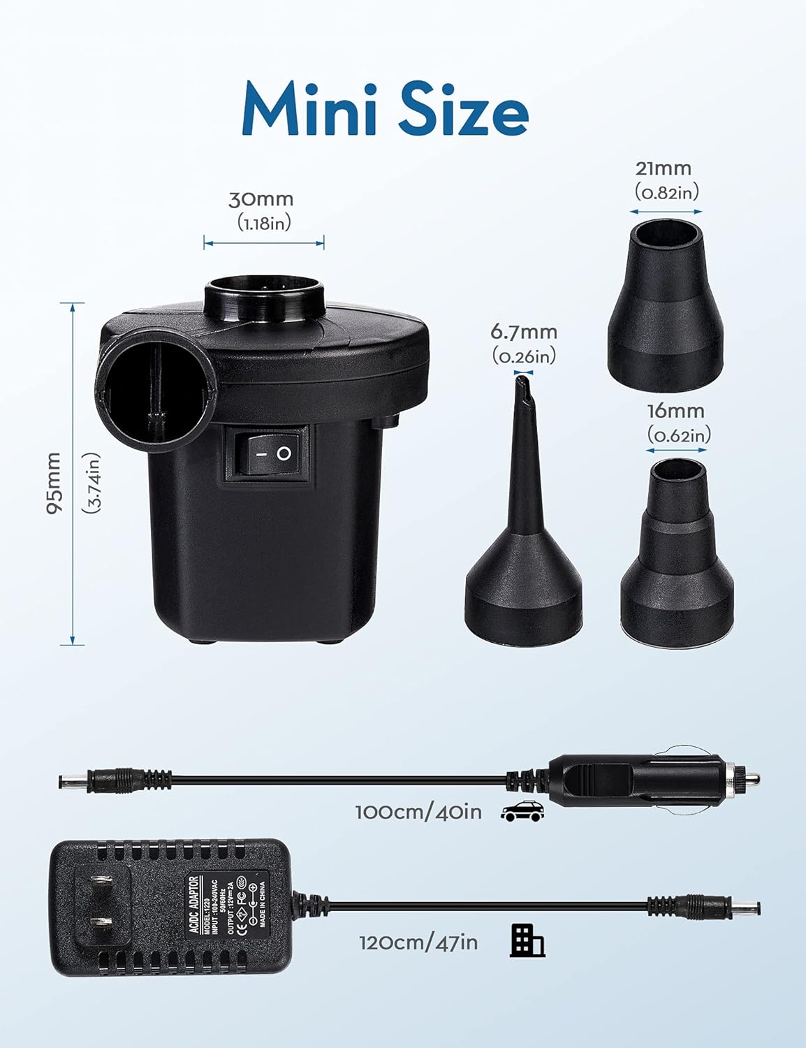 Electric Air Pump for inflatables,110V AC/12V DC Portable Air Mattress Pump 2 Way Universal Inflator Electric Pump for Camping,Inflatable Cushions Air Mattress Beds Boats Swimming Ring(3 Nozzles) : Home & Kitchen