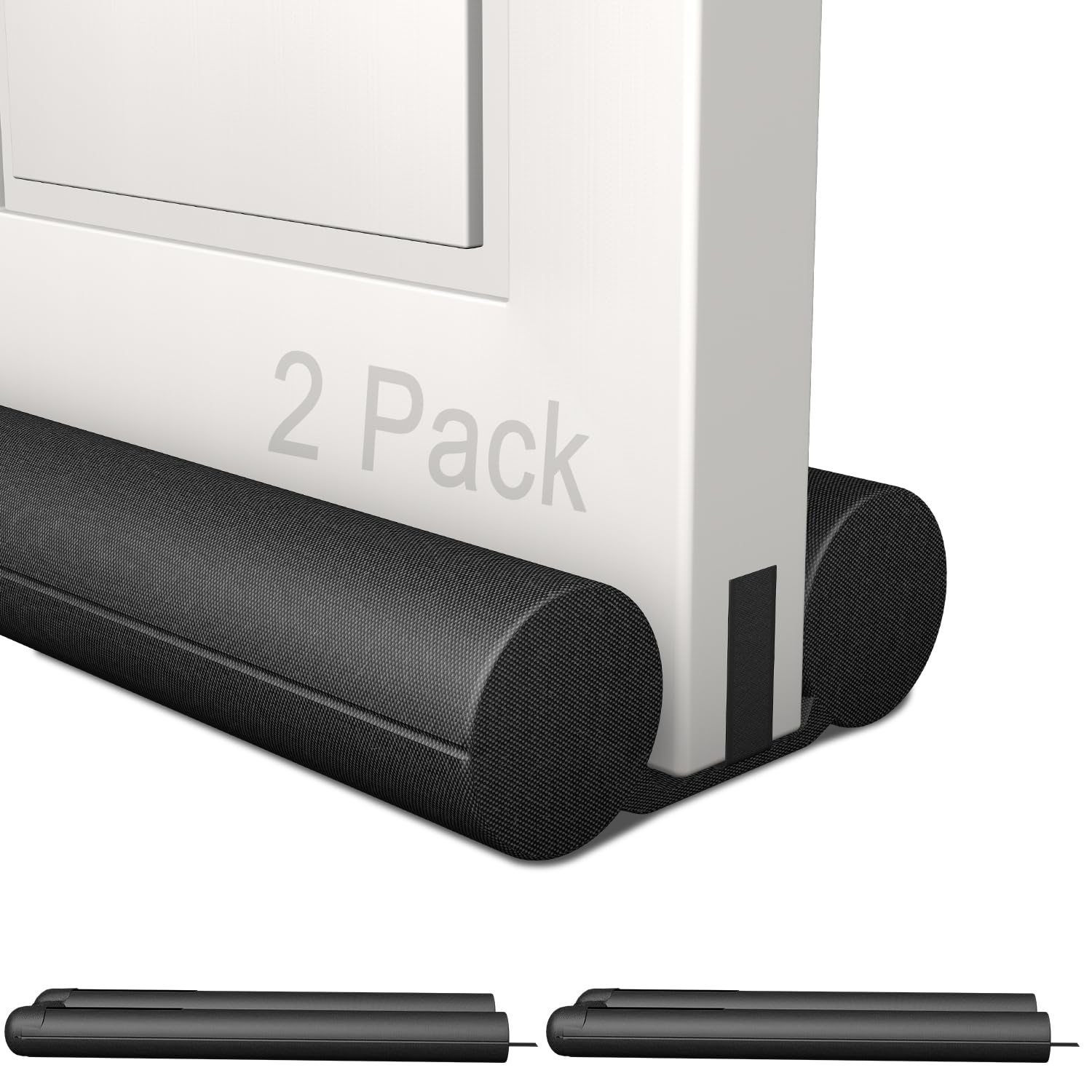 Under Door Draught Excluder, 90cm Wind Stopper for Window & Door, Air Door Draft Stopper Noise Blocker for Bottom of Door, Door Draft Stopper Noise Blocker for Bottom of Door (Black-2 Pack)