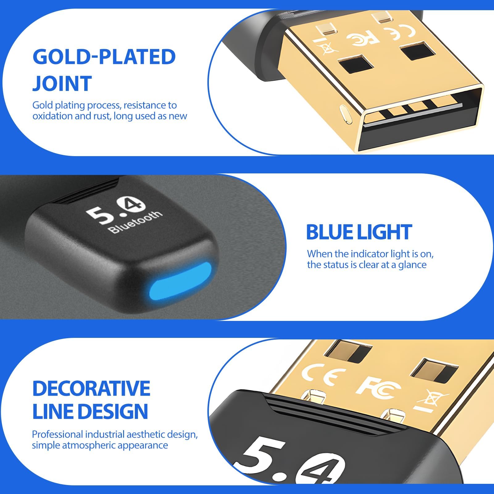 Adattatore Bluetooth 5.4 USB Per PC, Dongle Chiavetta Plug And Play, Bassa Latenza, Per Windows 11/10/8.1/7, Connetti Fino A 7 Dispositivi