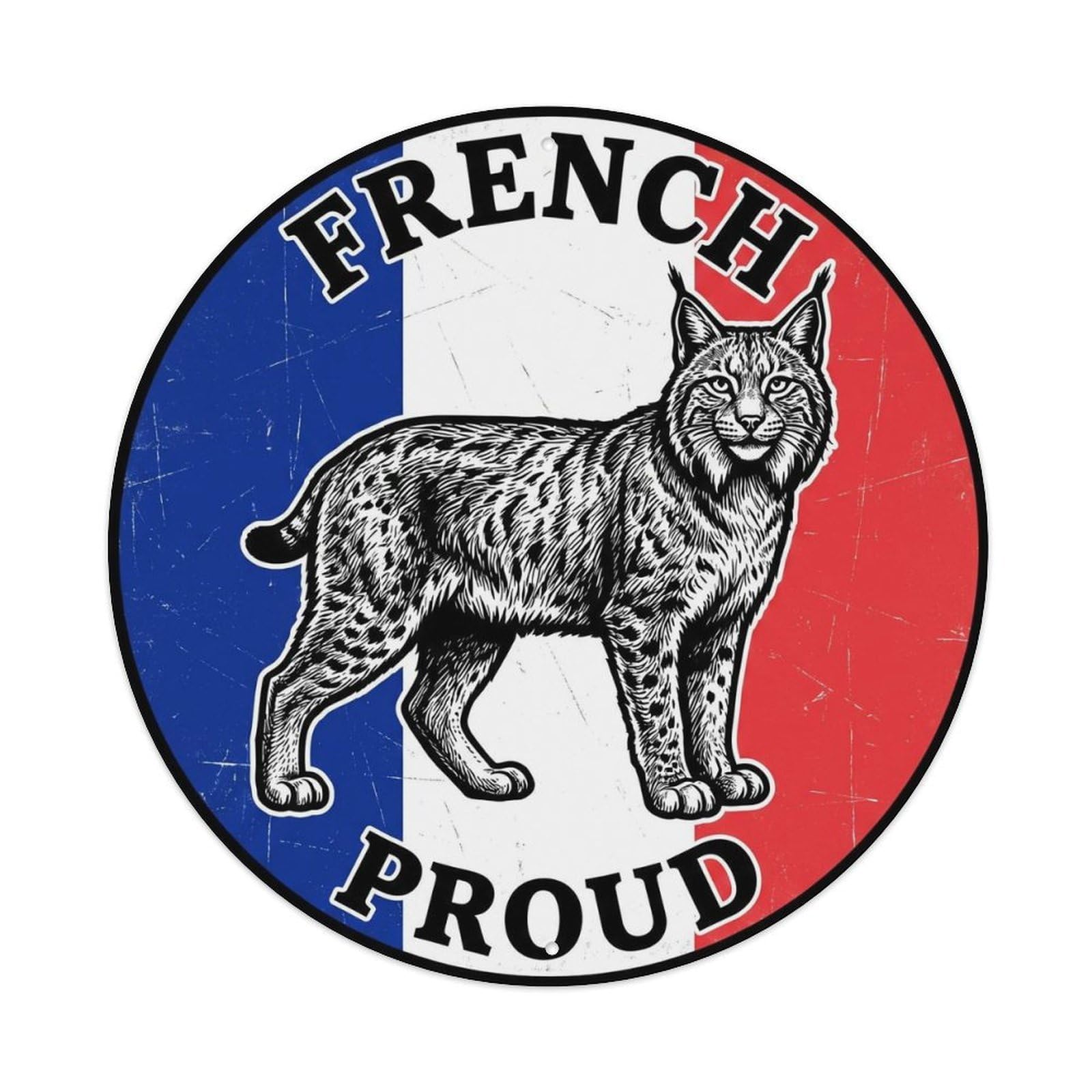 Olhnbad Style French Proud Lynx Wildlife National Emblem Metal Tin Sign